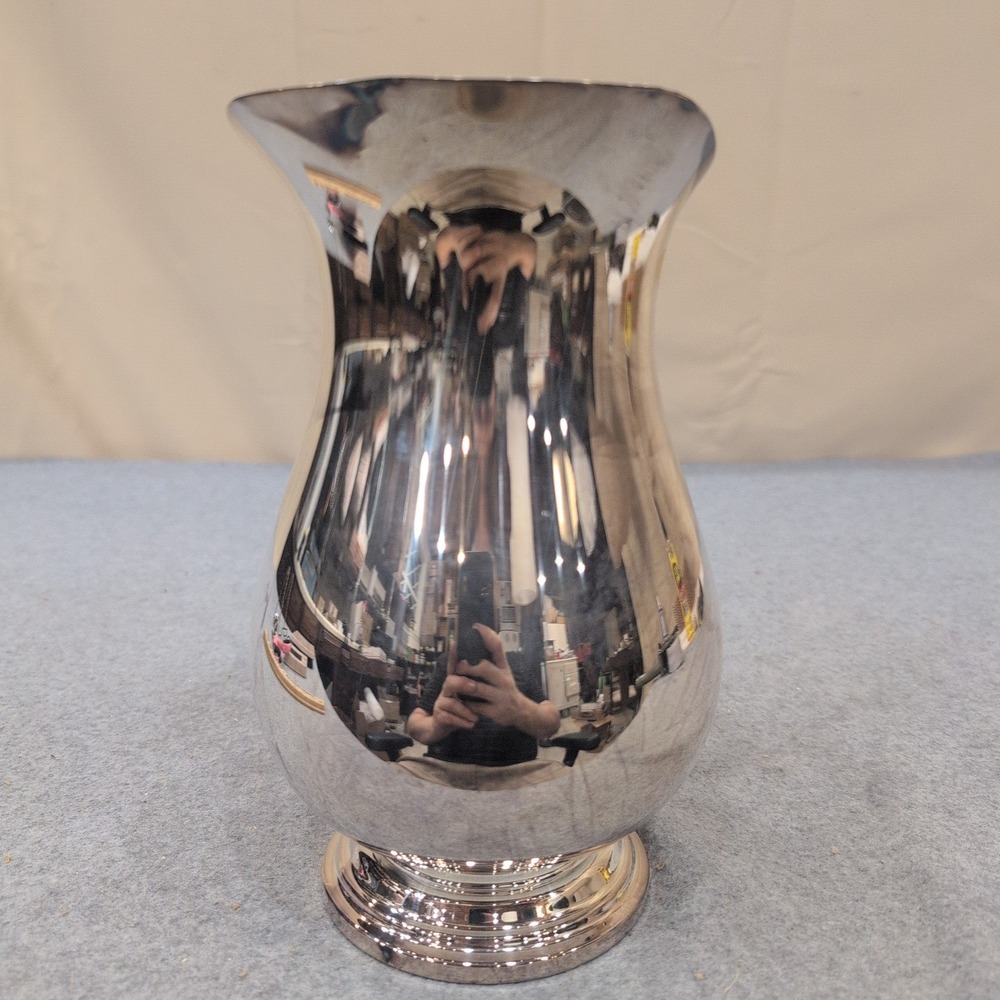 Vintage Silver Plated Water Pitcher Ornate Scroll Handle Pedestal Base Jug - Picture 4 of 6